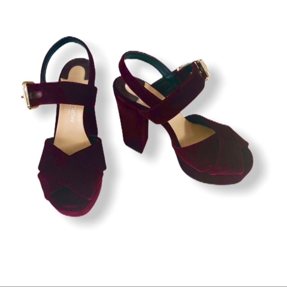 THE SELLER Velvet Platform Sandals Chunky Heels Shoes